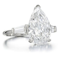 GIA Certified 4.23 Carat Pear Cut D Color VVS1 Clarity Diamond Ring in Platinum