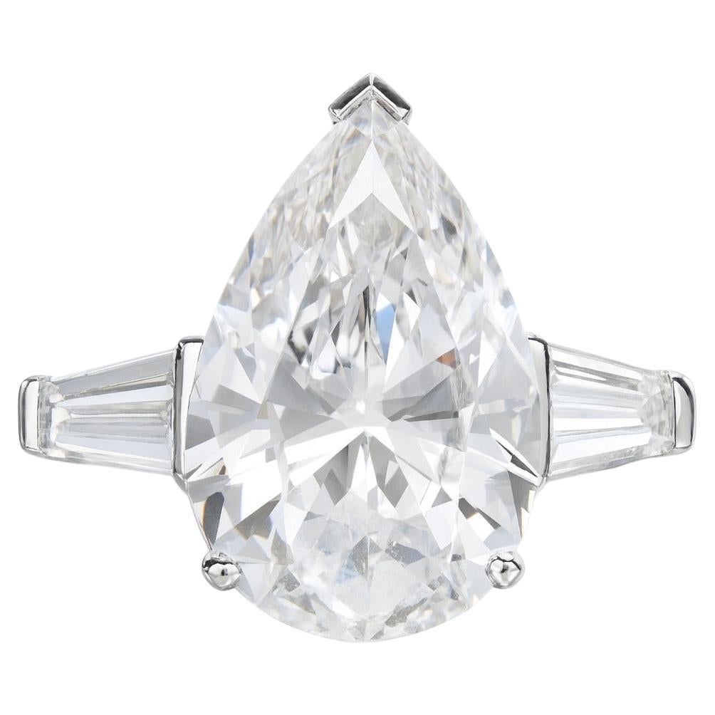 GIA Certified 4.05 Carat E Color Flawless Pear Cut Diamond Ring