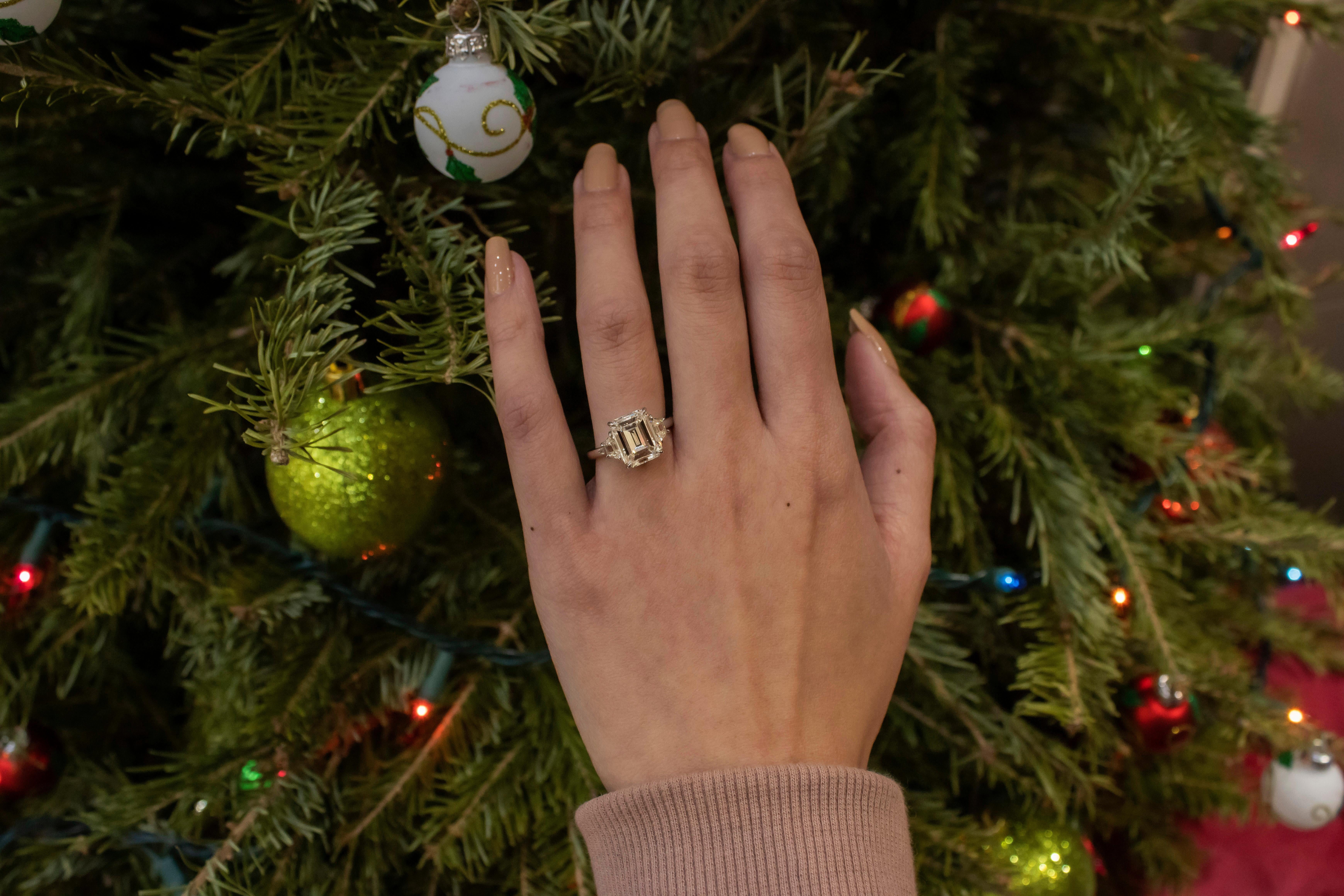 GIA Certified 4.05 Carat Emerald Cut Diamond Three-Stone Engagement Ring 1
