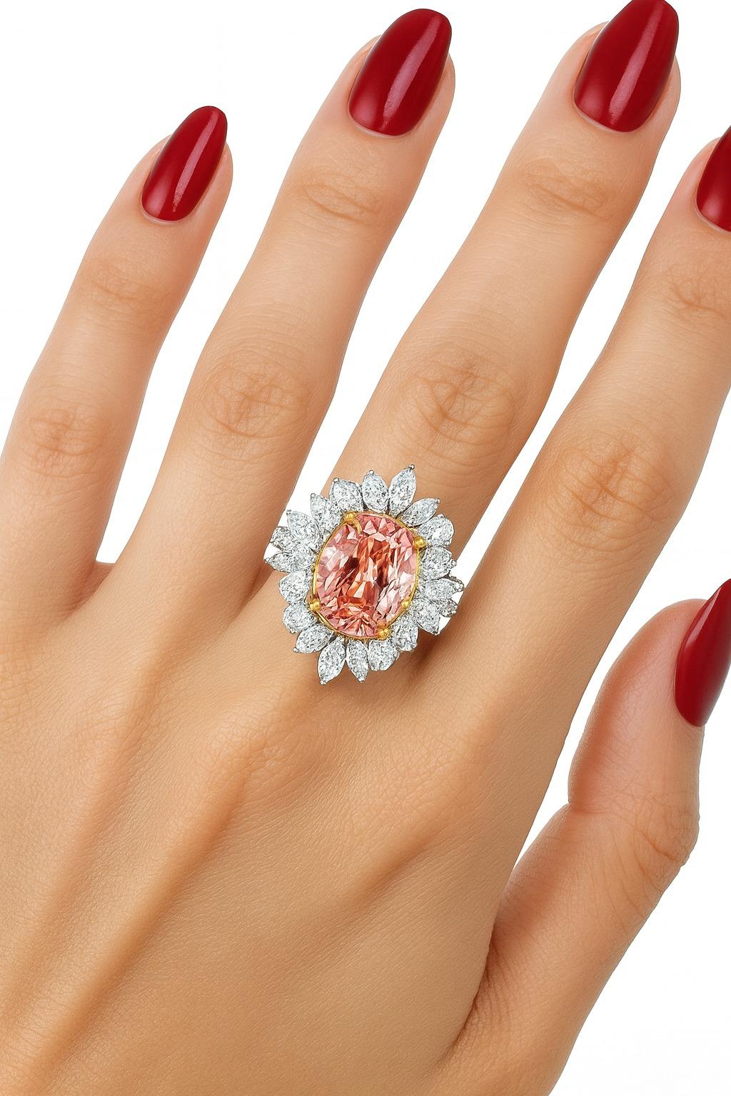 Taglio cuscino Anello di fidanzamento con diamante a cuscino di colore rosa-marrone da 4,05 carati certificato dalla GIA in vendita