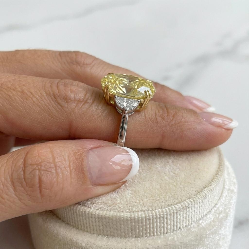 Bague à diamant ovale certifié GIA de 4,05 carats jaune intense VS2 Unisexe en vente