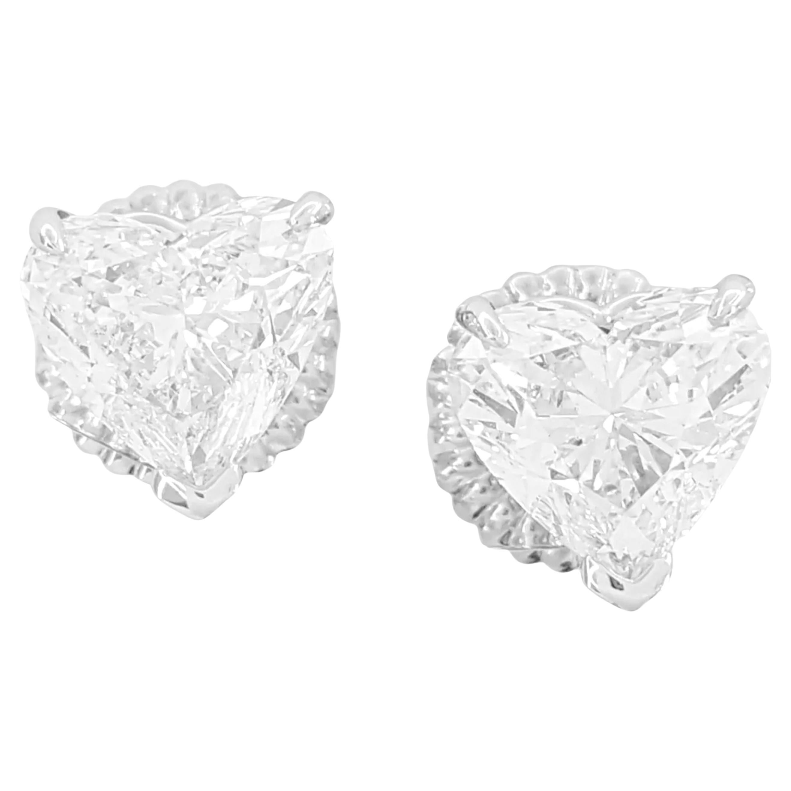 GIA Certified 4 Carat Heart Brilliant Cut Diamond Stud Earrings in Platinum