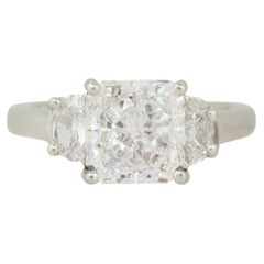 GIA Certified 4.05 Carat Radiant Cut Diamond 3-Stone Engagement Ring In Stock