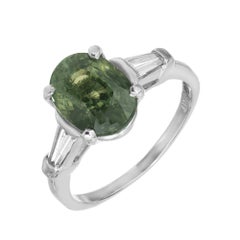 GIA Certified 4.05 Carat Sapphire Diamond Platinum Three-Stone Engagement Ring