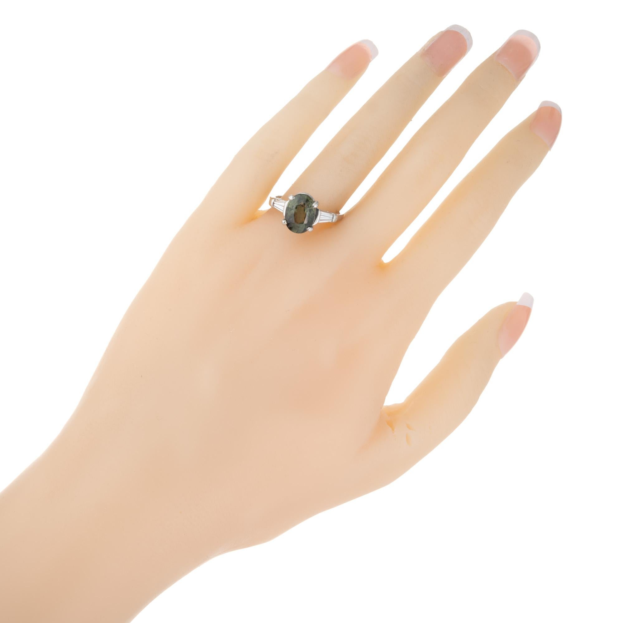 GIA Certified 4.05 Carat Sapphire Diamond Platinum Three-Stone Engagement Ring For Sale 2