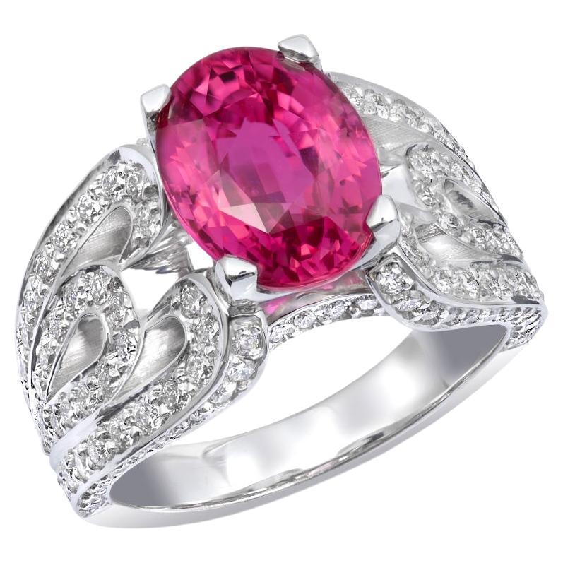 GIA Certified 4.05 Carat Unheated Pink Sapphire Diamond 14k White Gold Ring For Sale