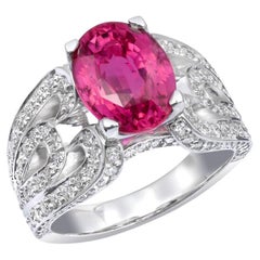 GIA Certified 4.05 Carat Unheated Pink Sapphire Diamond 14k White Gold Ring
