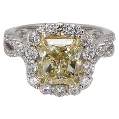 GIA Certified 4.05 Carat Yellow Radiant Cut 18k White Gold Halo Engagement Ring