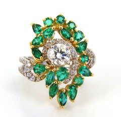 GIA Certified 4.06 Carat Emerald and Diamonds Cocktail Cluster Ring 18 Karat*