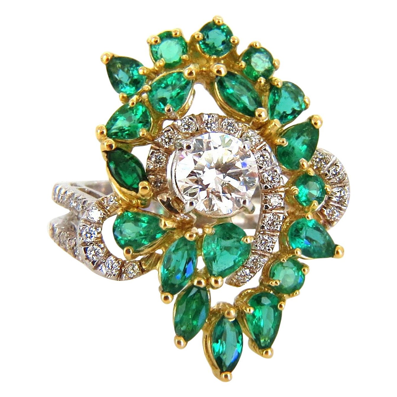 GIA Certified 4.06 Carat Emerald and Diamonds Cocktail Cluster Ring 18 Karat* For Sale