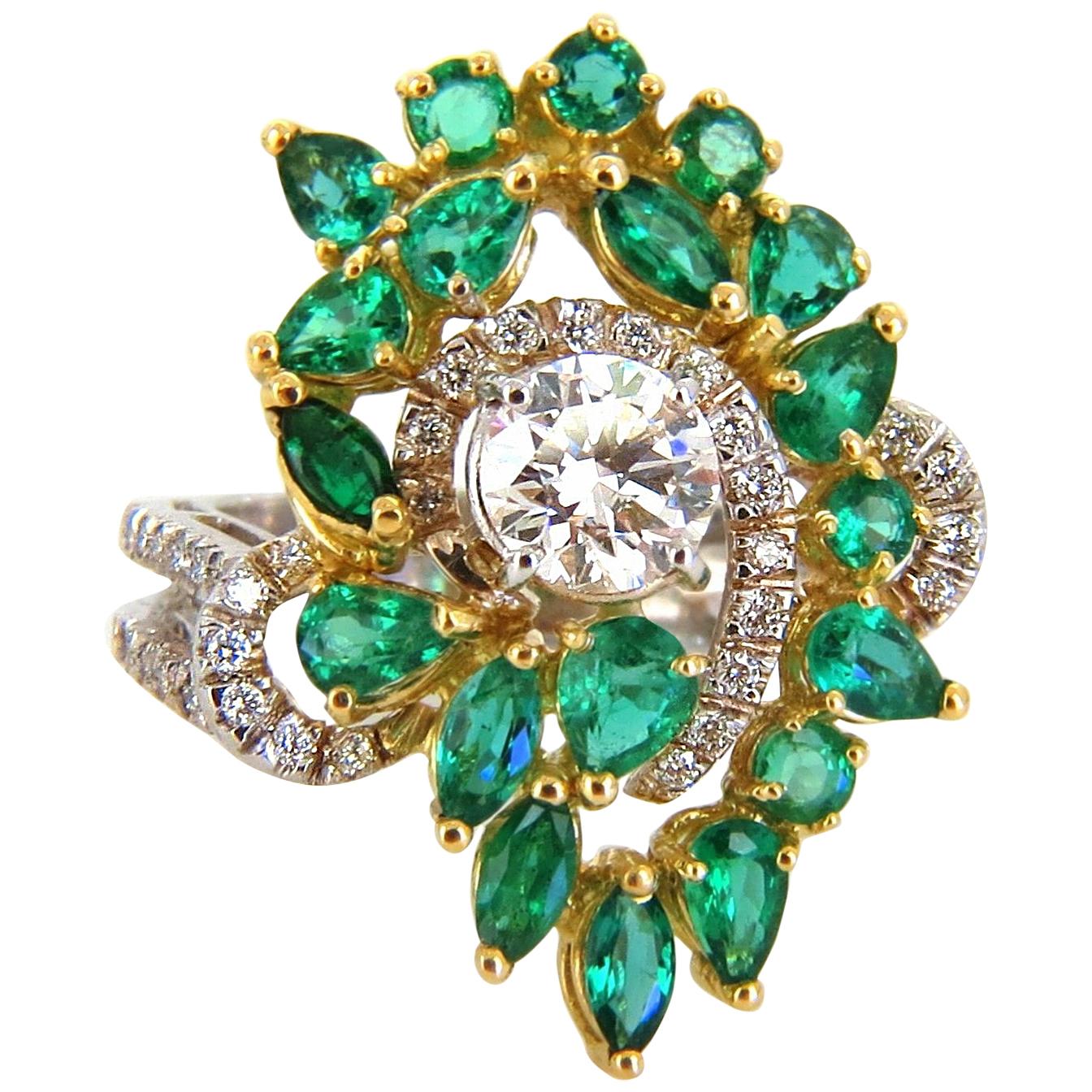 GIA Certified 4.06 Carat Emerald and Diamonds Cocktail Cluster Ring 18 Karat