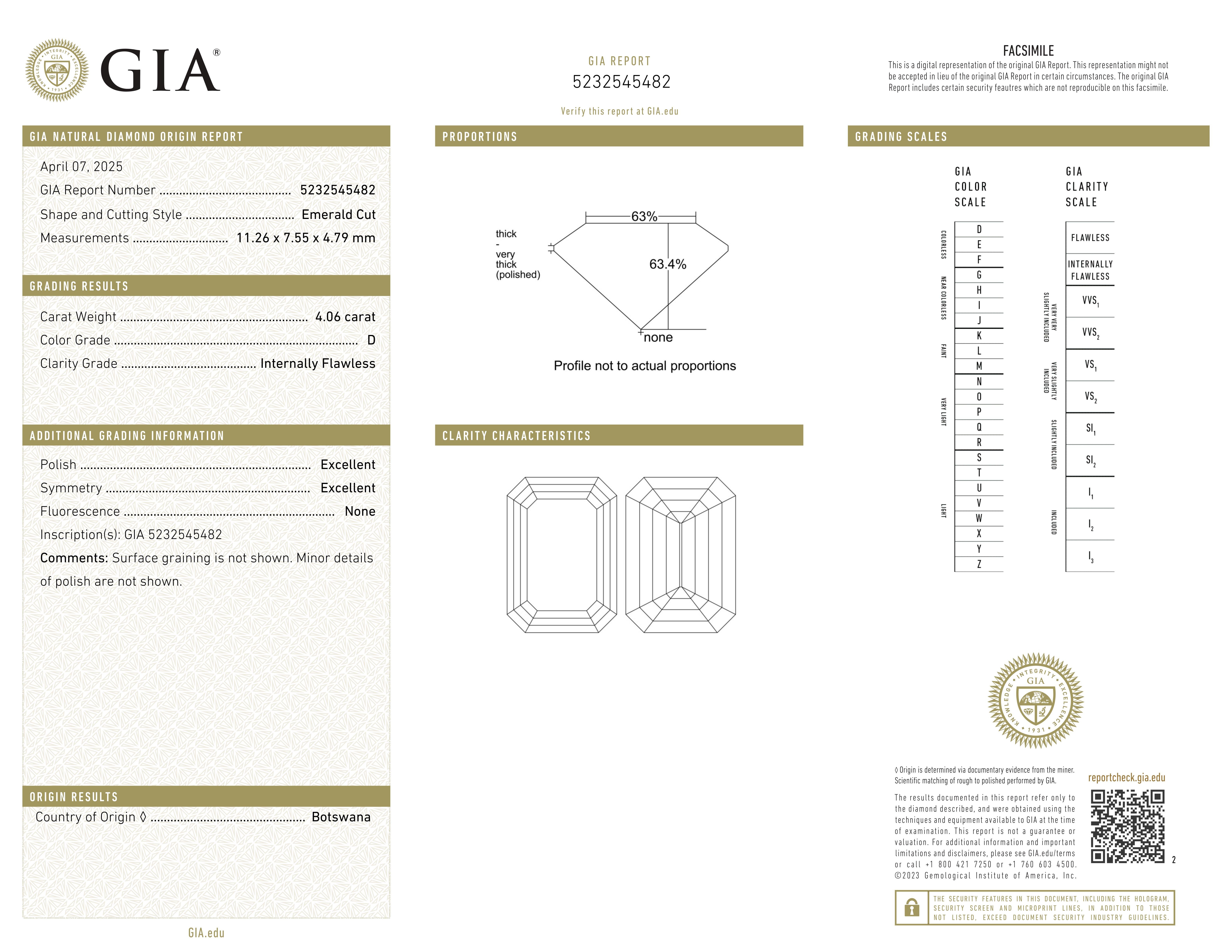 GIA zertifiziert 4,06 Karat Smaragdschliff Diamantring E I FLAWLESS im Angebot 3