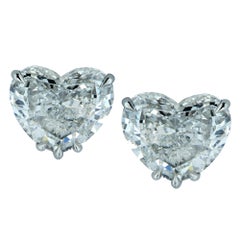 Vivid Diamonds GIA Certified 4.06 Carat Heart Shape Diamond Stud Earrings