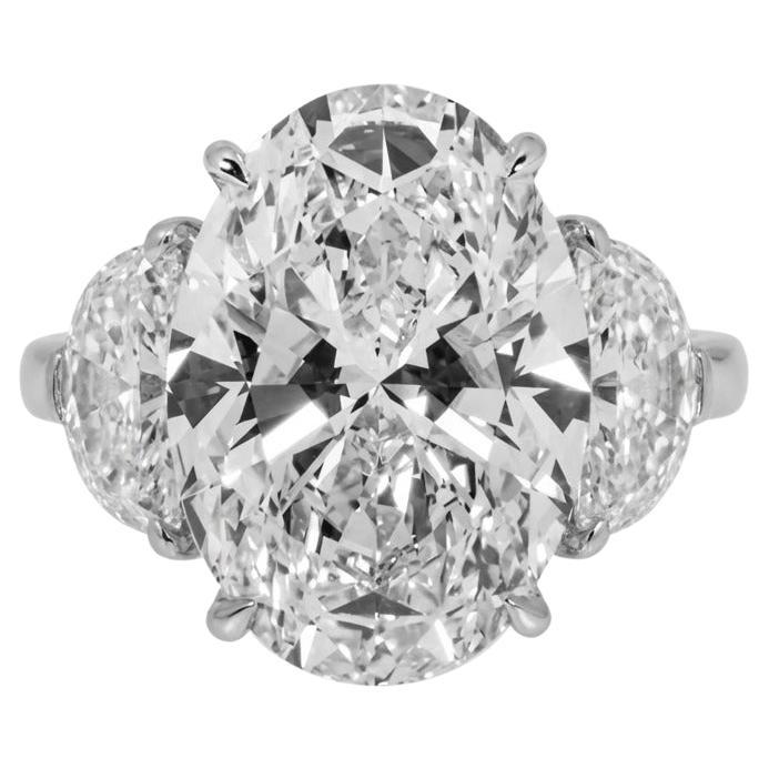 GIA Certified 4.02 Carat Oval Cut Diamond Ring in 18K White Gold with Half Moon