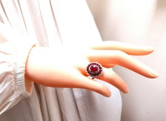 GIA Certified 4.06 Carat Oval Cut Red No Heat Ruby Diamonds Ballerina Ring 14kt*
