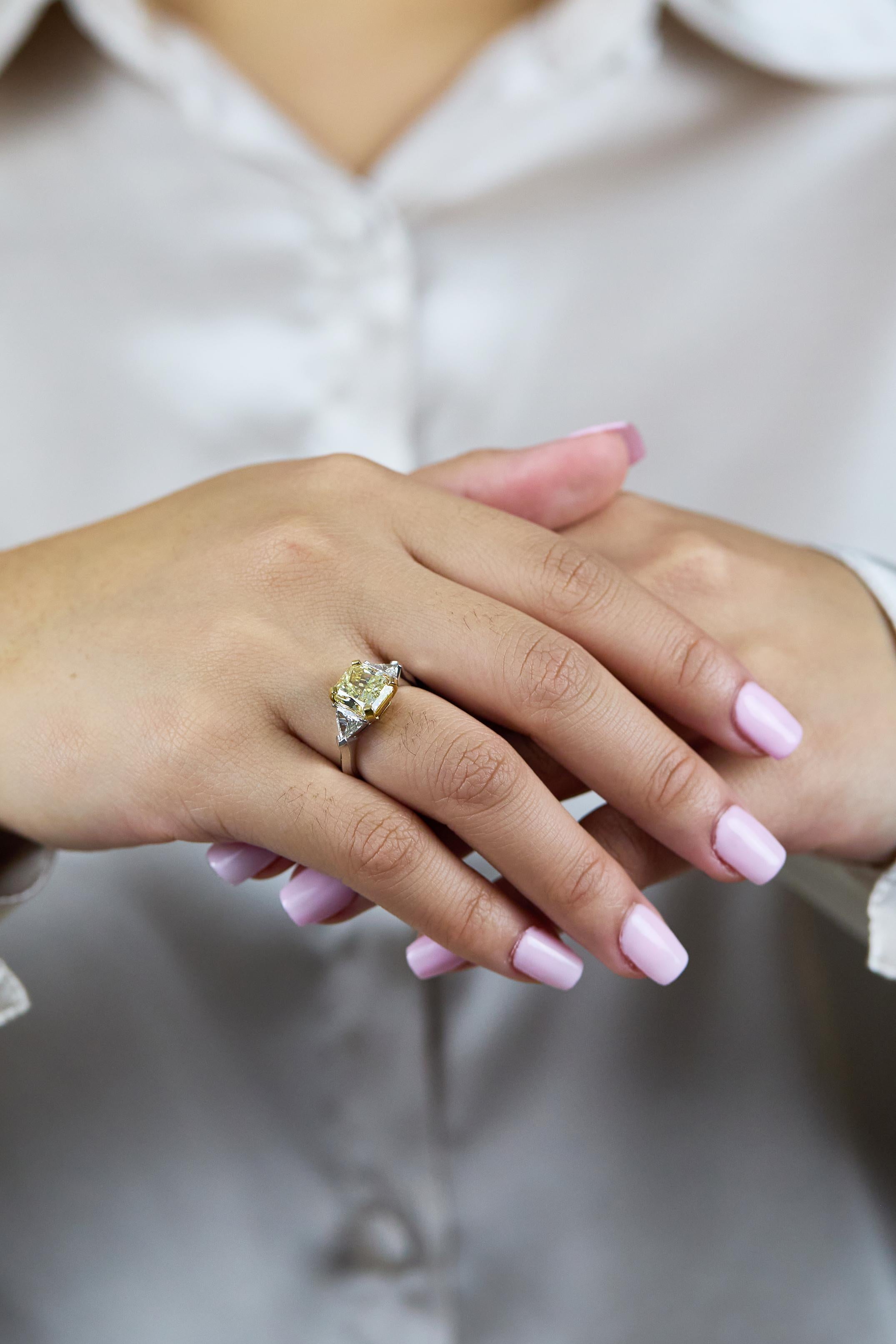 three stone yellow diamond ring