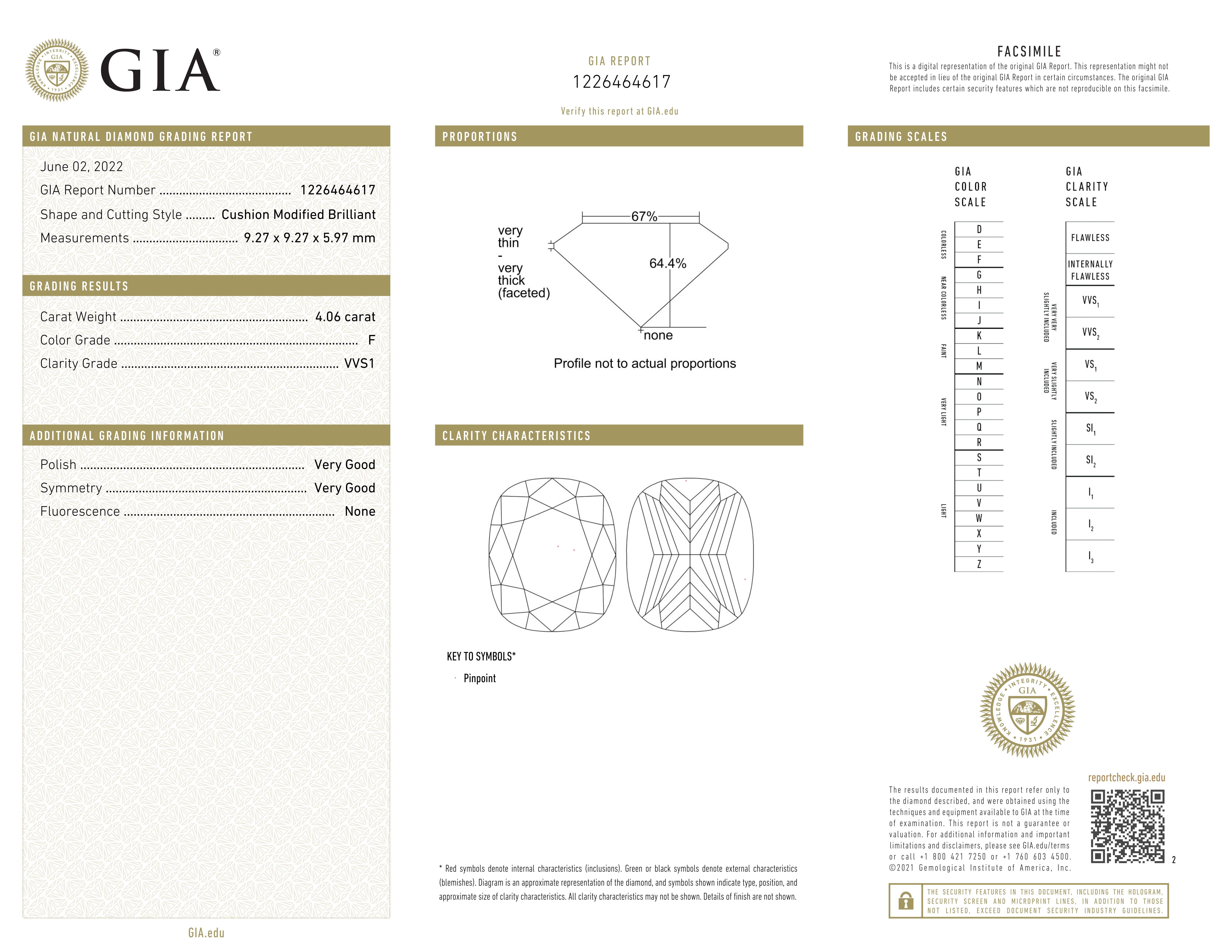 Anello con diamante a cuscino da 4,06 carati certificato GIA In condizioni Nuovo in vendita a Chicago, IL