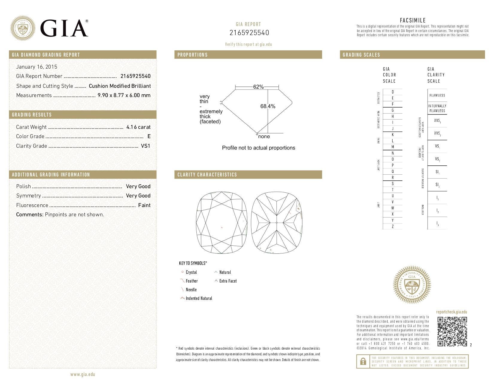 Anello con diamante a cuscino da 4,06 carati certificato GIA In condizioni Nuovo in vendita a Chicago, IL