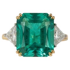 Anello con smeraldo colombiano e diamante certificato GIA da 4,07 carati in oro giallo 18 carati