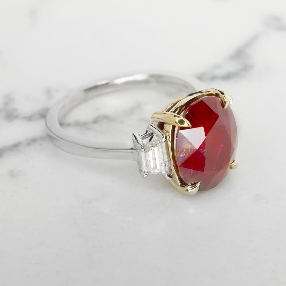 Contemporary GIA Certified 4.07 Carat No Heated Oval Ruby 18K White And Yellow Gold Ring For Sale