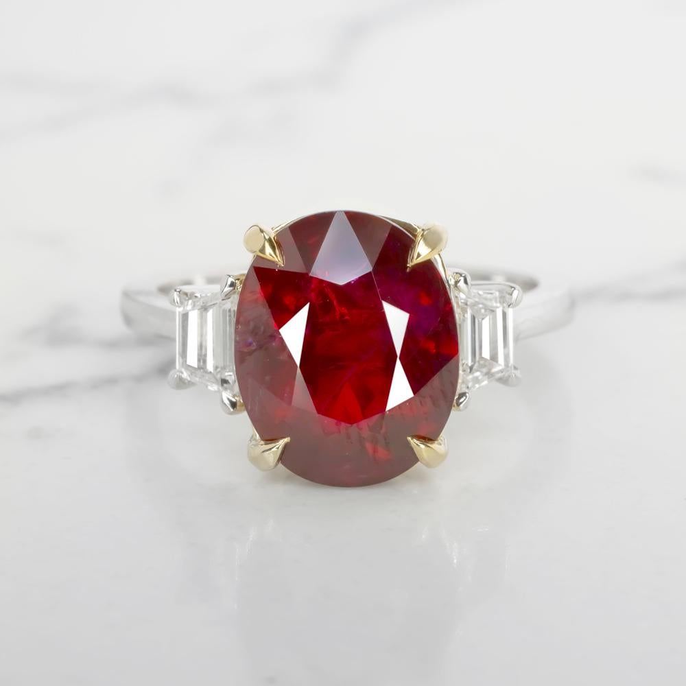 Oval Cut GIA Certified 4.07 Carat No Heated Oval Ruby 18K White And Yellow Gold Ring For Sale