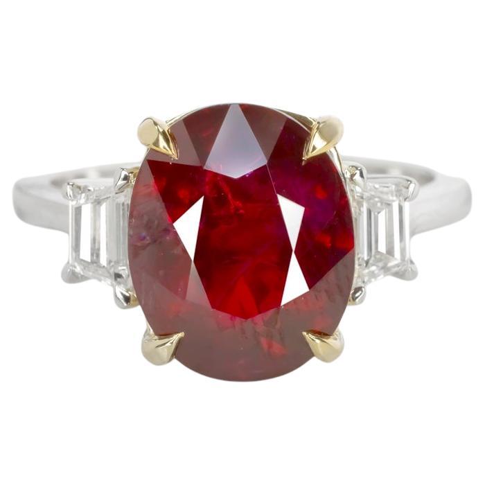 GIA Certified 4.07 Carat No Heated Oval Ruby 18K White And Yellow Gold Ring For Sale