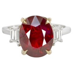 Anillo de oro blanco y amarillo de 18 quilates con rubí ovalado de 4,07 quilates sin baño certificado por el GIA