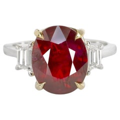 Bague en or blanc et jaune 18 carats avec rubis ovale certifié GIA, de 4,07 carats, non chauffé