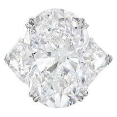 GIA Certified 4.07 Carat Oval Cut Diamond E Color with Trillion Diamond Ring