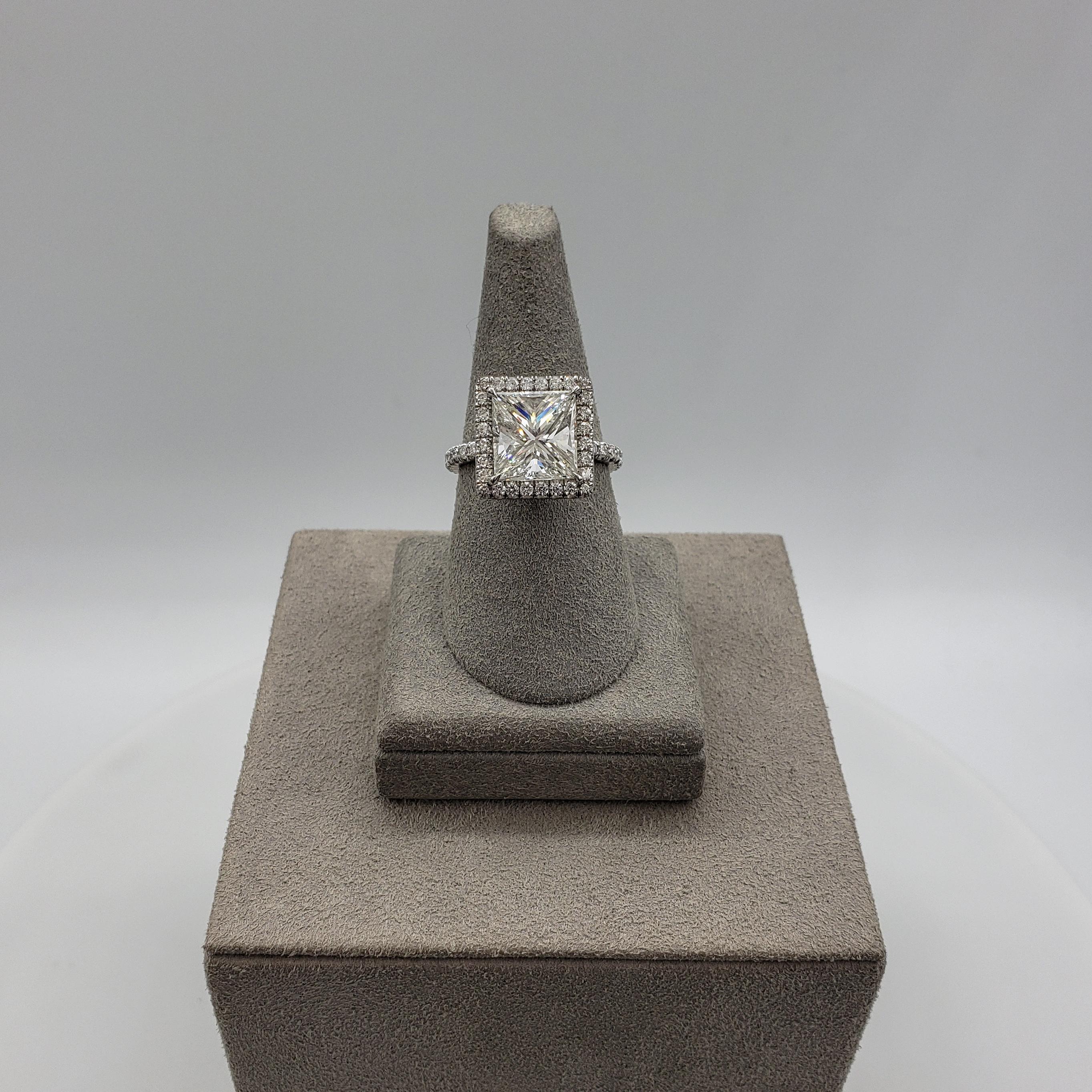 GIA Certified 4.07 Carats Princess Cut Diamond Halo Pave Engagement Ring In New Condition For Sale In New York, NY