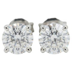 GIA Certified 4.07 Carat Round Cut Diamond Studs Earrings in 18K White Gold
