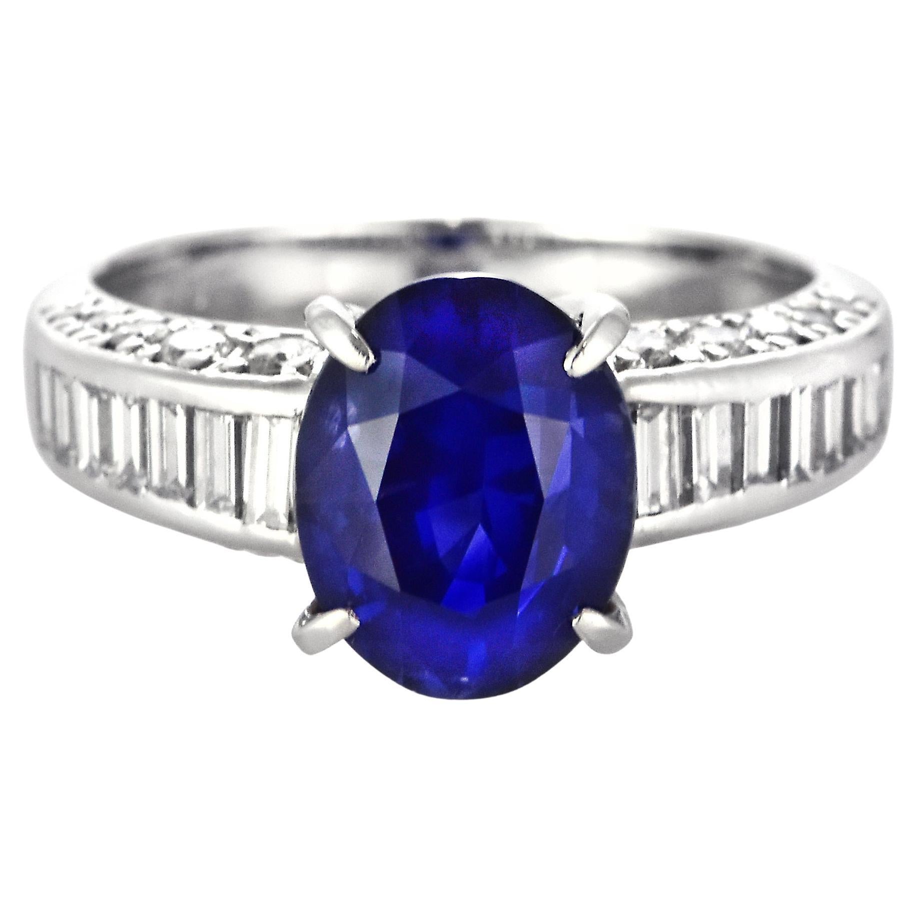 GIA Certified 4.07 Carat Sri Lankan Sapphire and Diamond Ring Made in Platinum