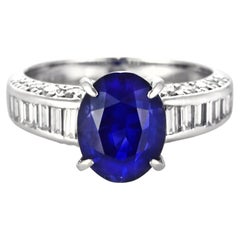 GIA Certified 4.07 Carat Sri Lankan Sapphire and Diamond Ring Made in Platinum