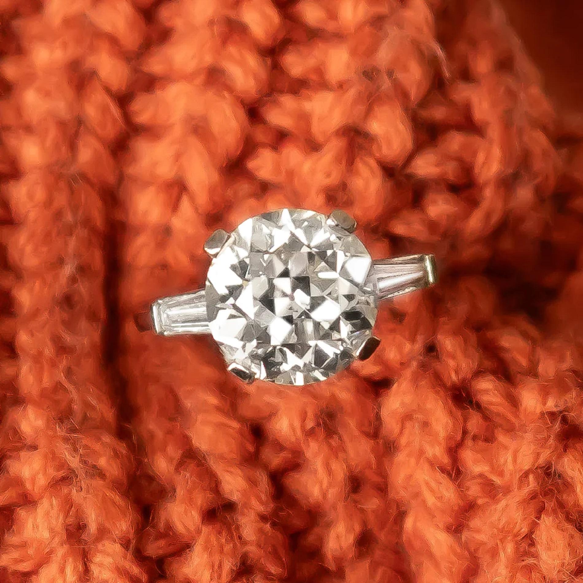 Art Deco GIA Certified 4 Carat Vintage Cut Diamond Platinum Ring For Sale