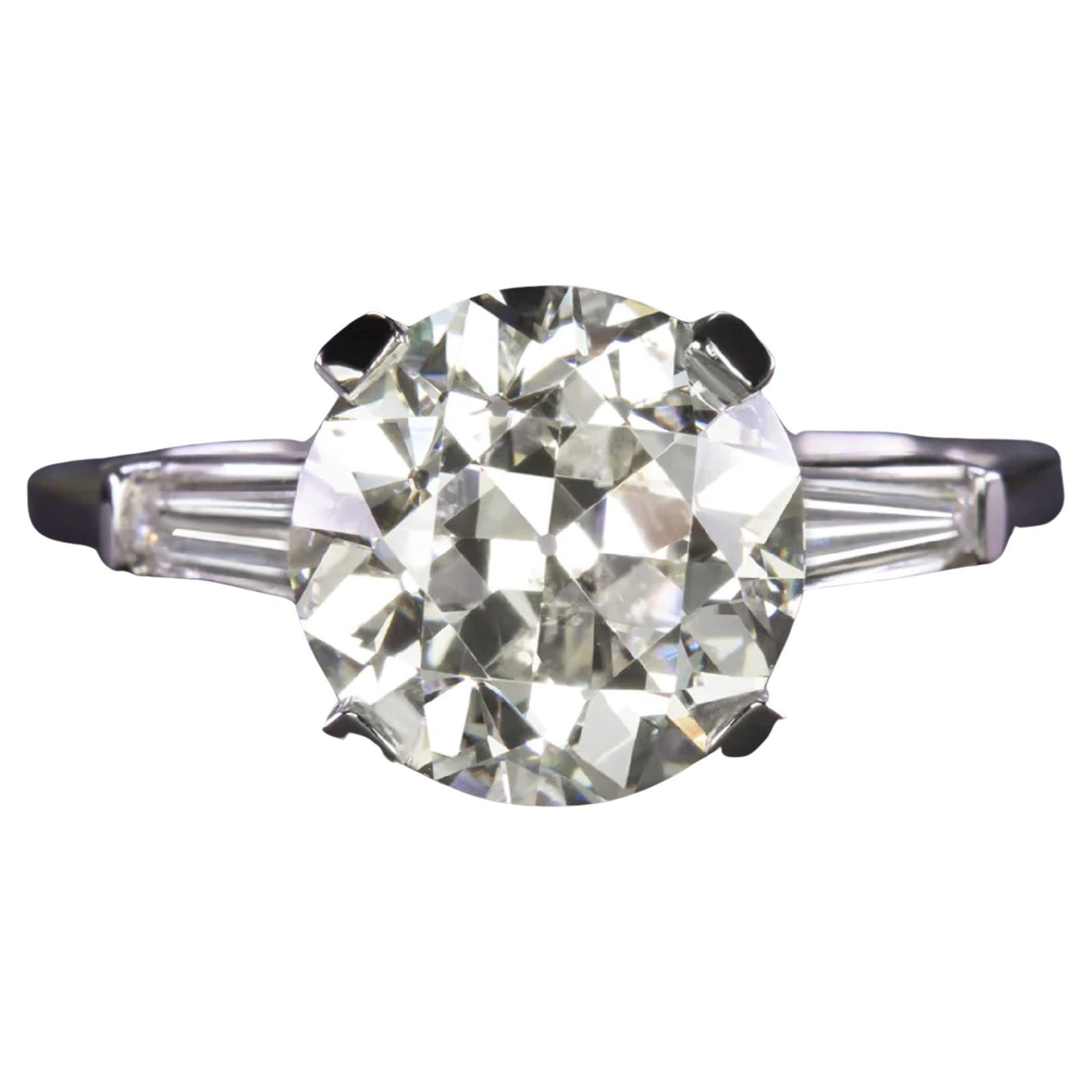 GIA Certified 4 Carat Vintage Cut Diamond Platinum Ring