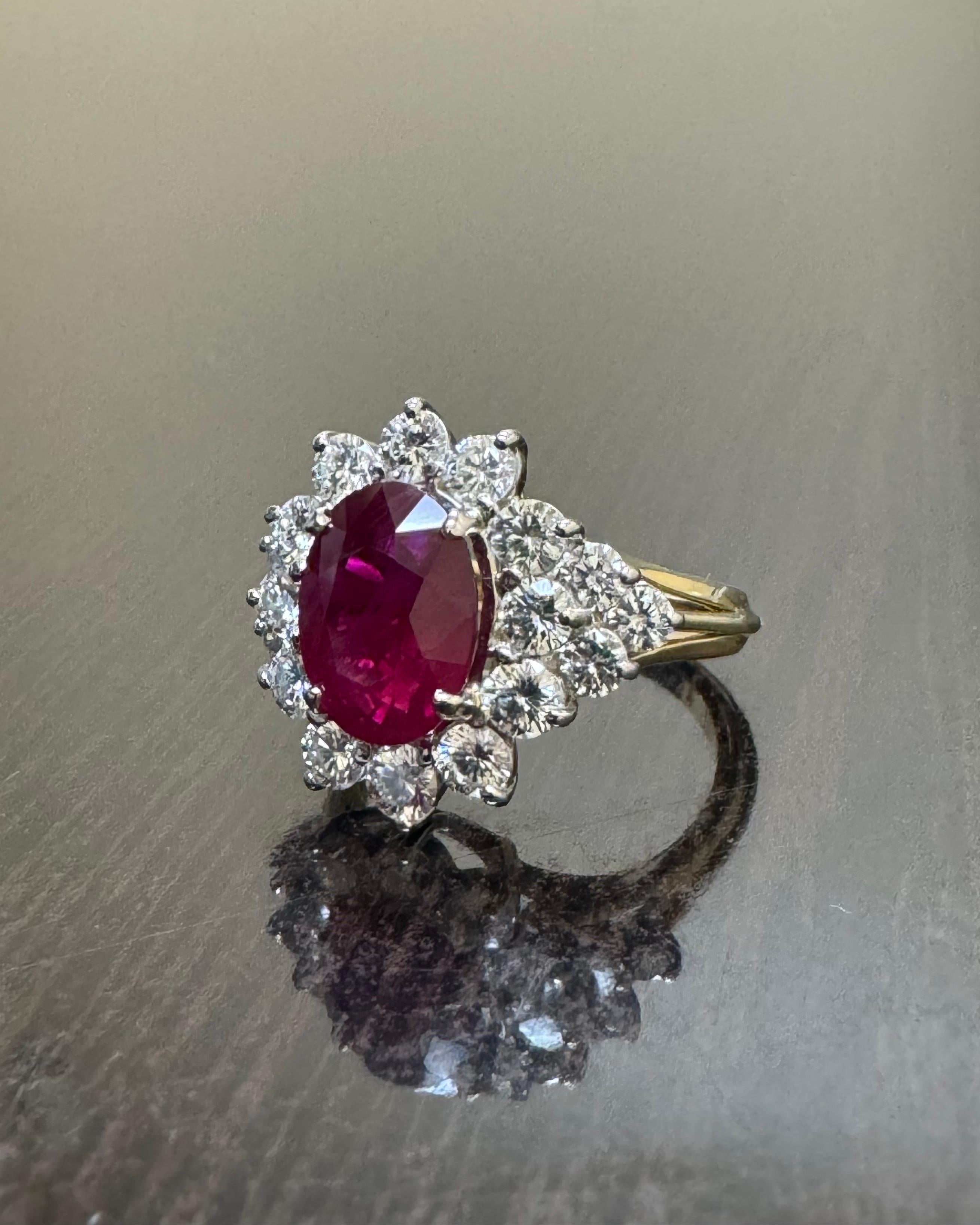 GIA Certified 4.07 Carats Oval Burma Ruby Diamond Engagement Ring For Sale 6