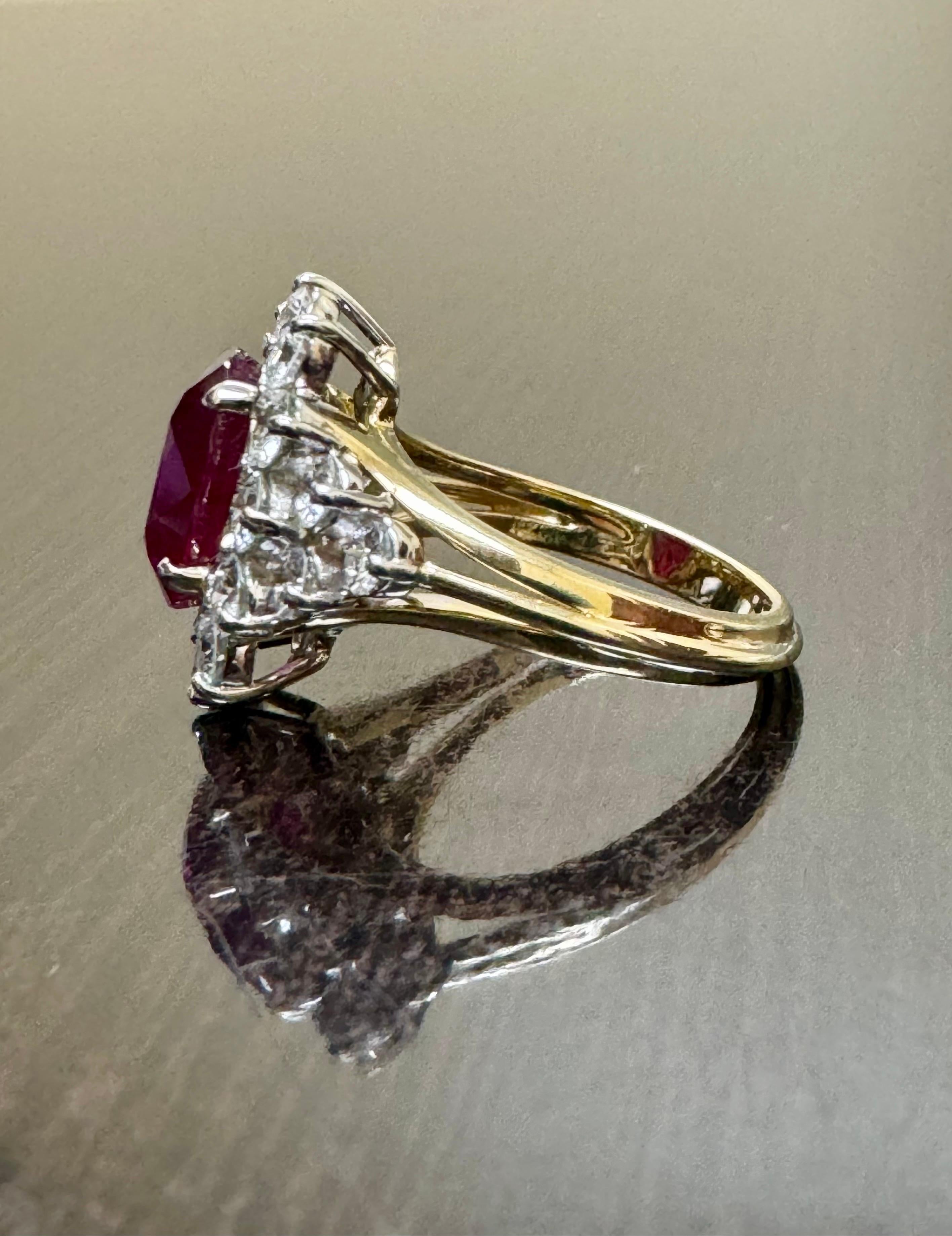 Art Deco GIA Certified 4.07 Carats Oval Burma Ruby Diamond Engagement Ring For Sale