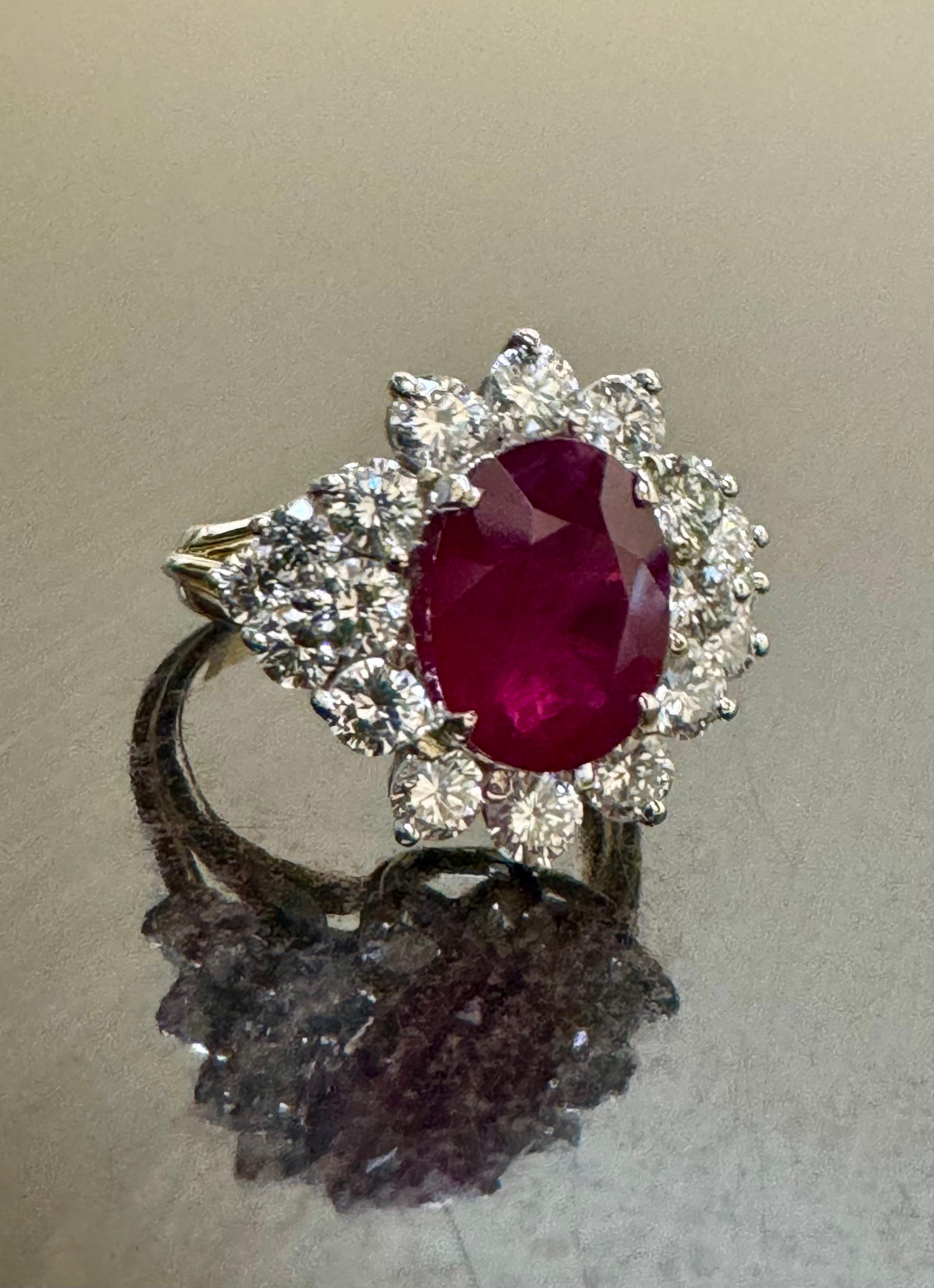 Women's or Men's GIA Certified 4.07 Carats Oval Burma Ruby Diamond Engagement Ring For Sale