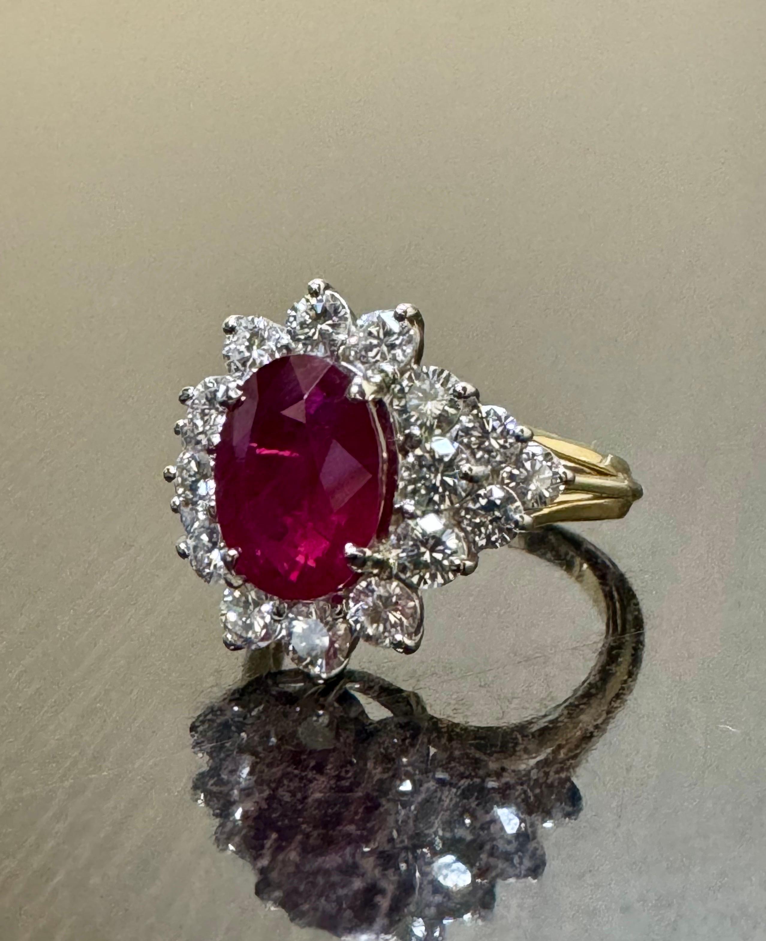 GIA Certified 4.07 Carats Oval Burma Ruby Diamond Engagement Ring For Sale 1