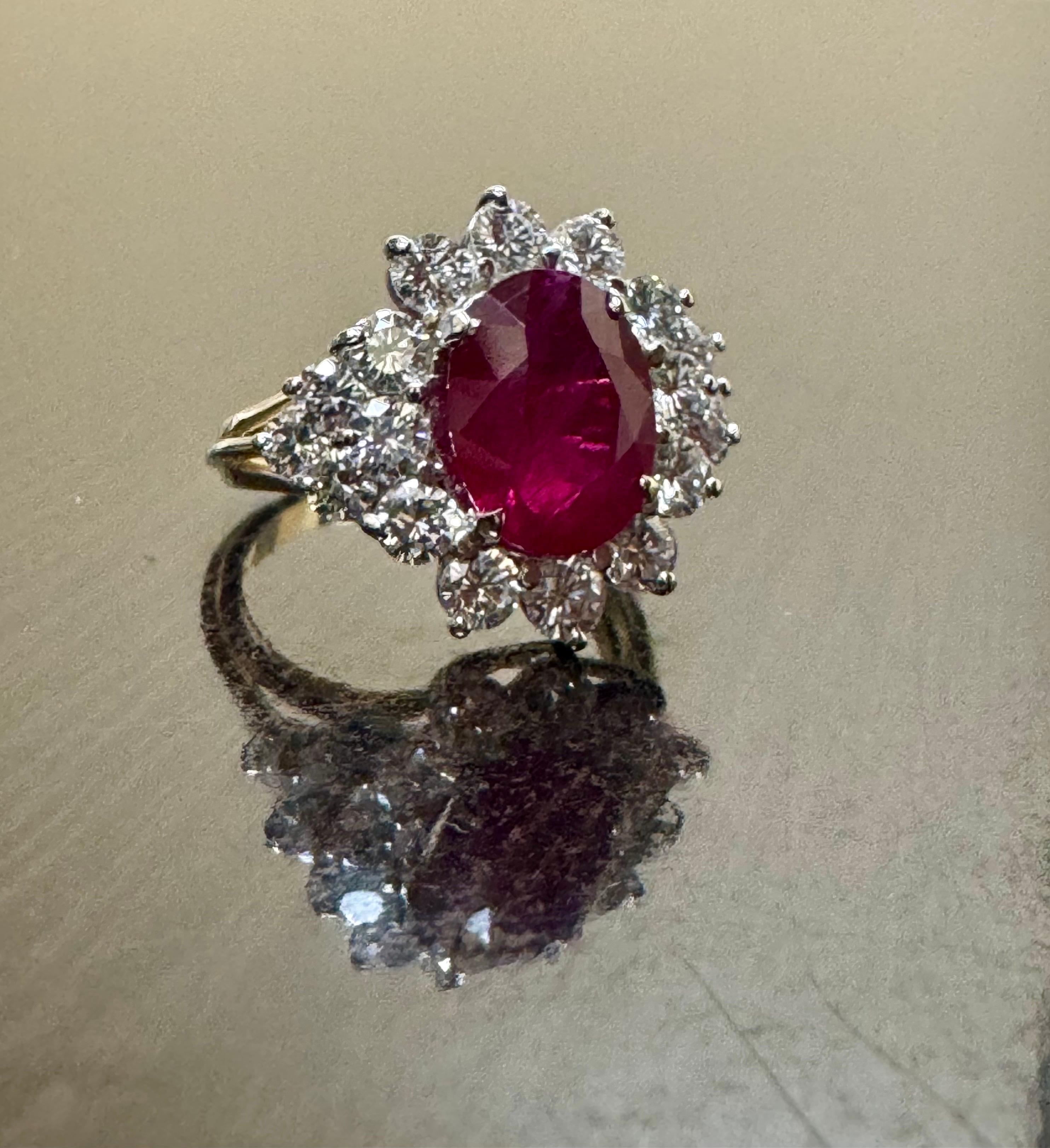 GIA Certified 4.07 Carats Oval Burma Ruby Diamond Engagement Ring For Sale 3