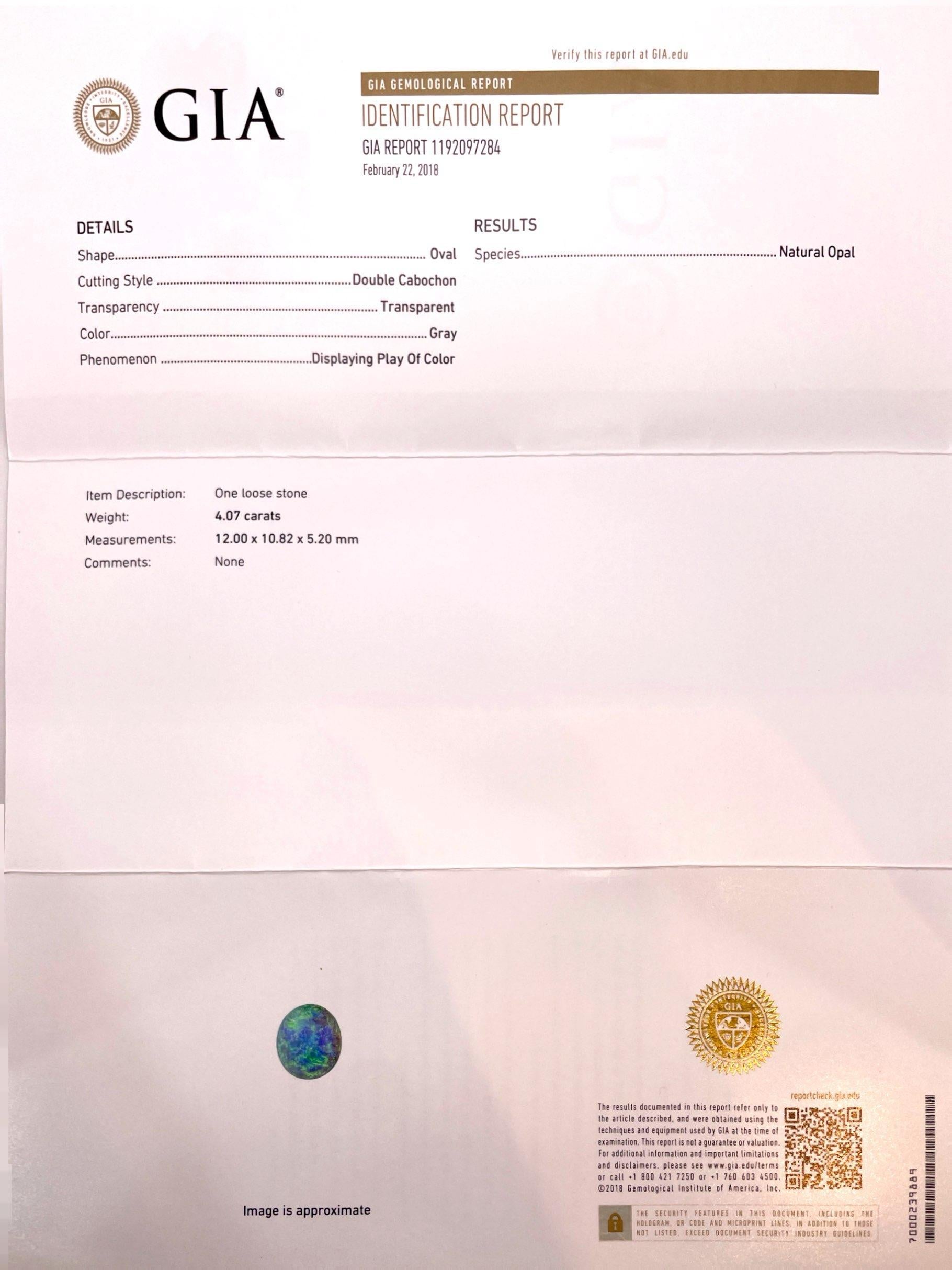 GIA-zertifizierter 4,07 Karat natürlicher Opal Diamant 14K Weißgold Ring im Angebot 2