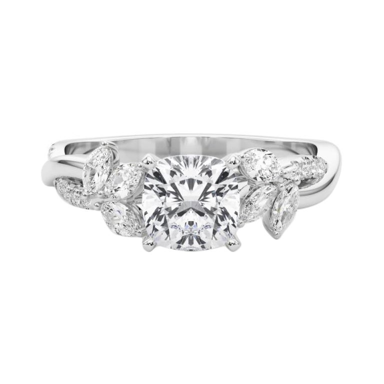 Bague en diamant certifié GIA de 4,07 ct coussin entrelacé Garden Flower Vine en vente