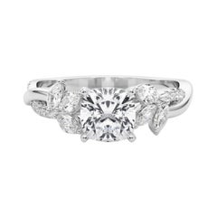 Bague en diamant certifié GIA de 4,07 ct coussin entrelacé Garden Flower Vine