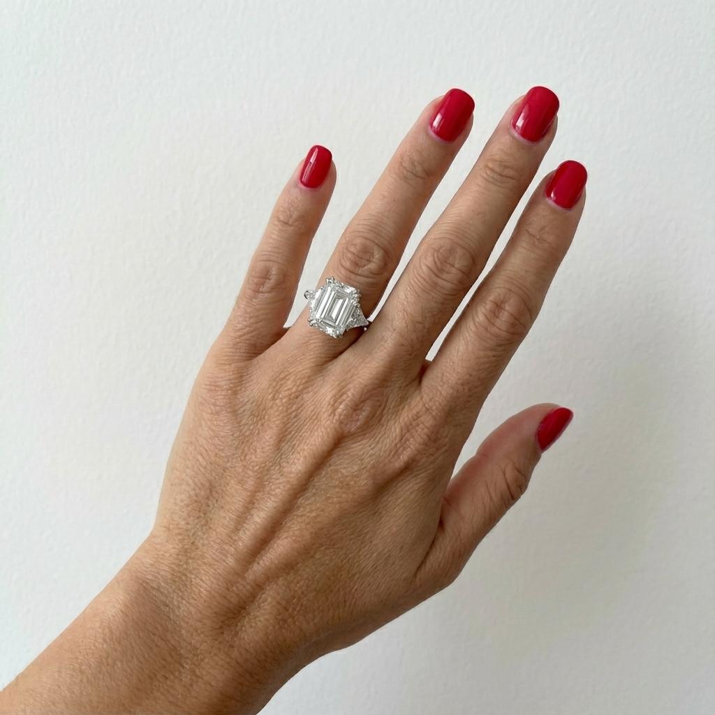 GIA-zertifizierter 4,08-Karat-Diamantring mit Smaragdschliff im Angebot 2