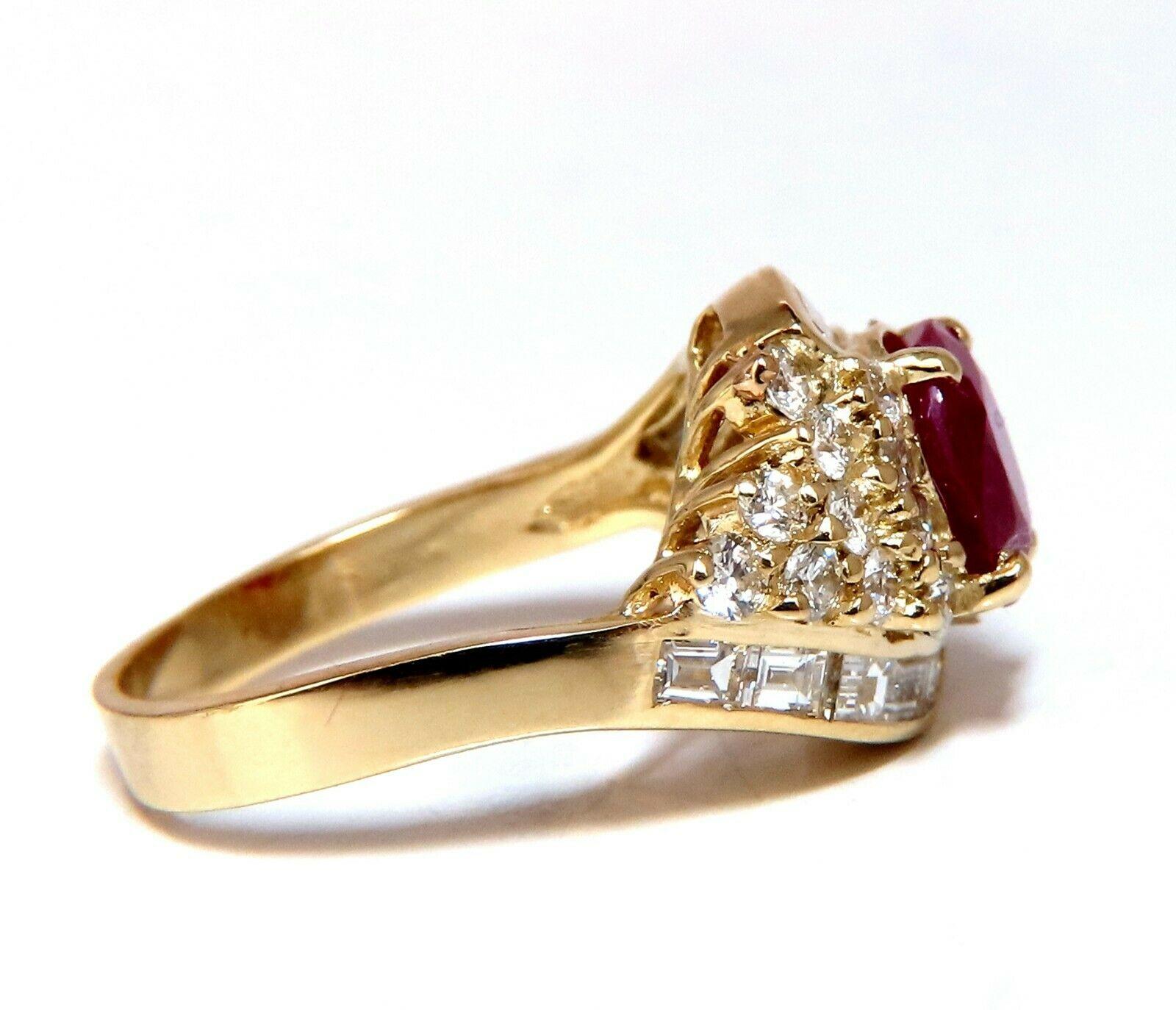GIA Certified 4.08 Carat Burma Red Ruby Diamonds Ring 18 Karat For Sale 2
