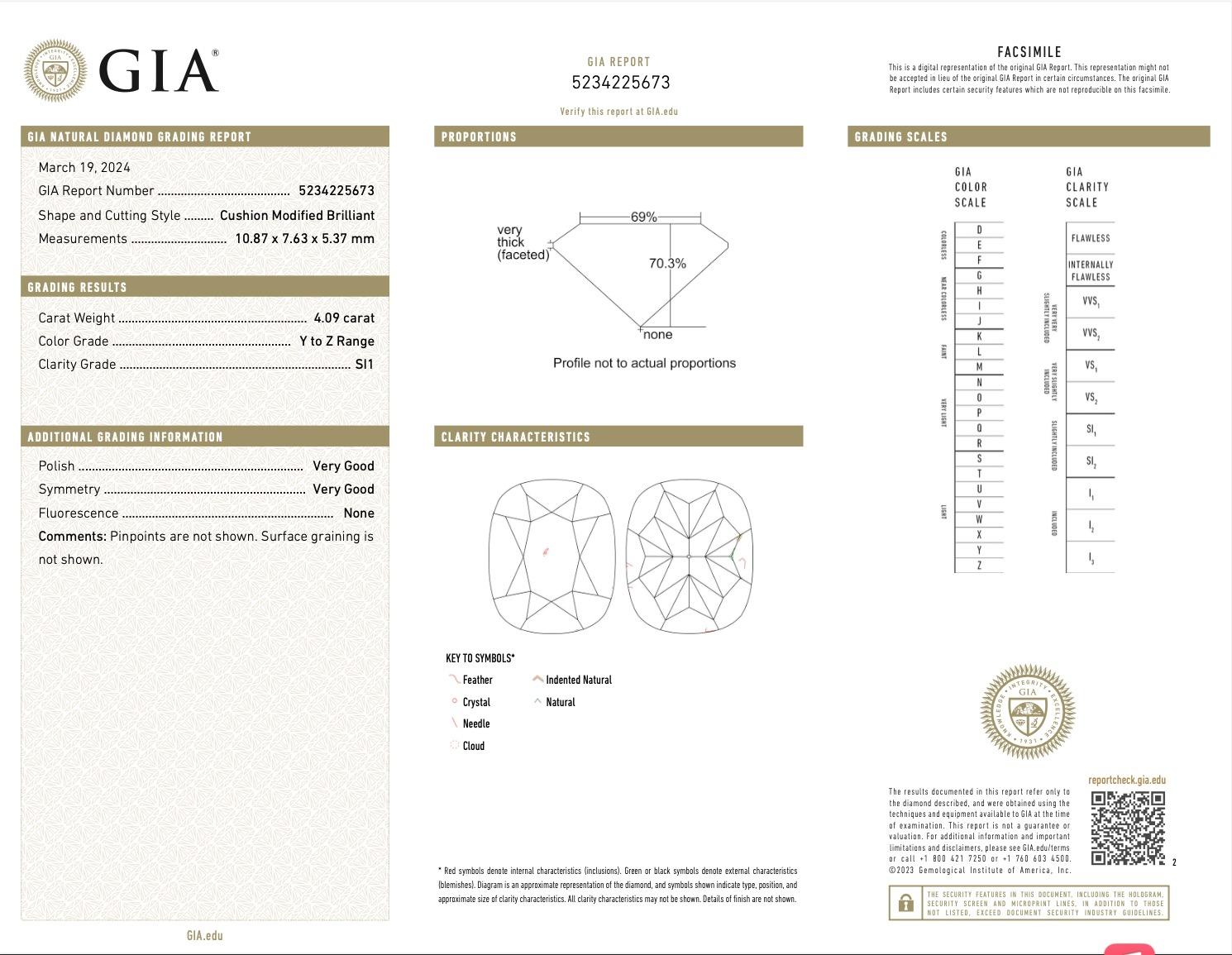 GIA Certified 4.09 Carat Elongated Cushion Cut Yellow Diamond Three Stone Ring For Sale 1
