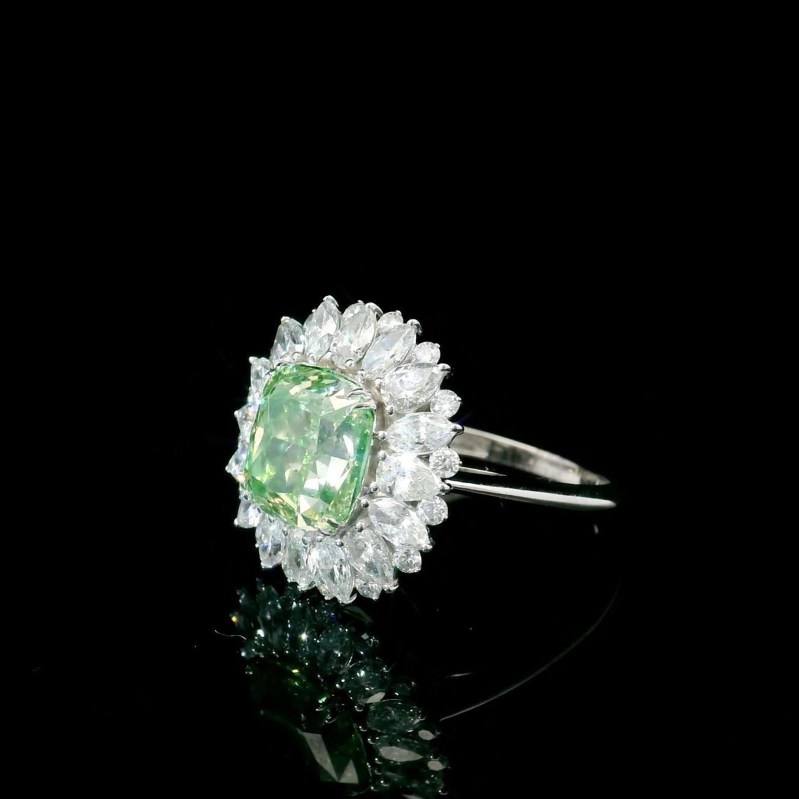 GIA Certified 4.09 Carat Fancy Brownish Greenish Yellow SI1 Clarity Diamond Ring For Sale 1