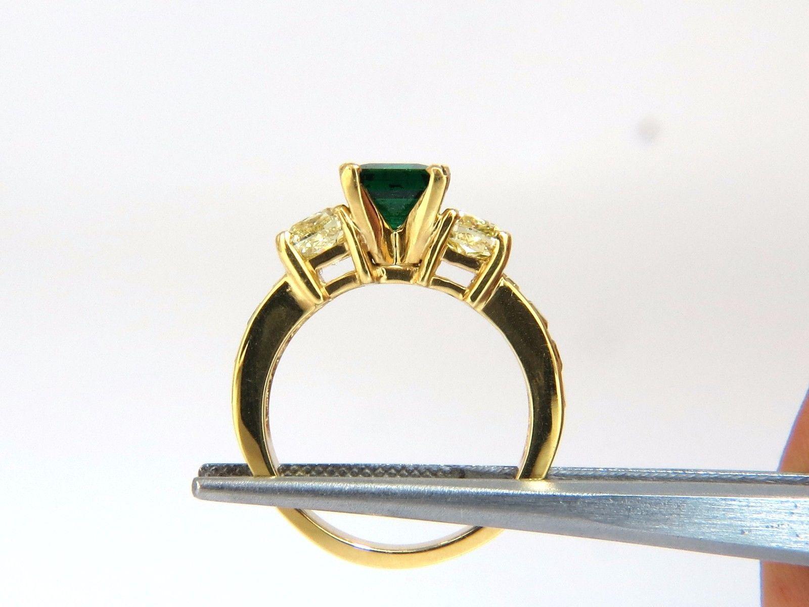 Emerald Cut GIA Certified 4.09 Carat Natural Emerald Fancy Yellow Diamonds Ring 18 Karat
