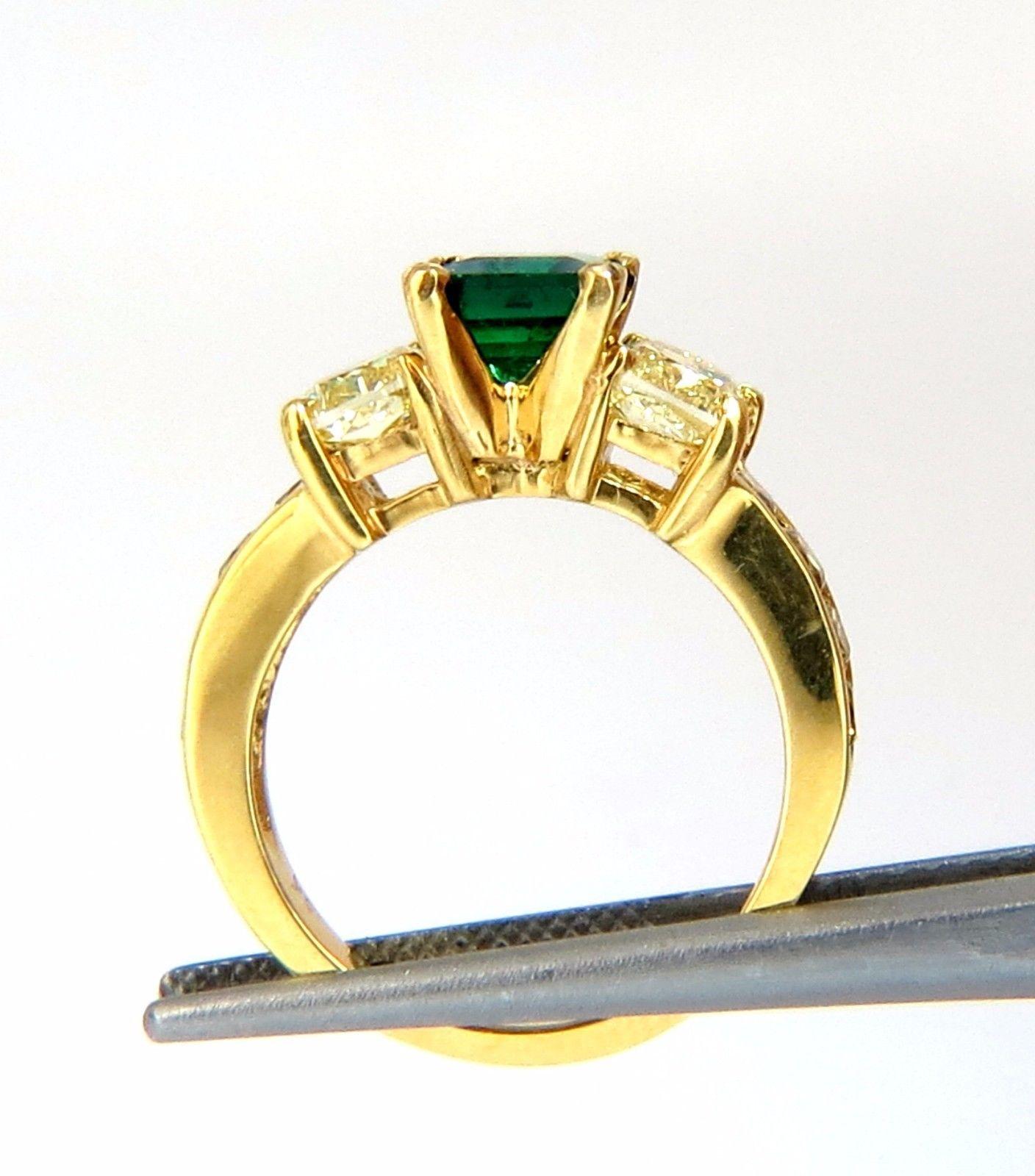 GIA Certified 4.09 Carat Natural Emerald Fancy Yellow Diamonds Ring 18 Karat 1