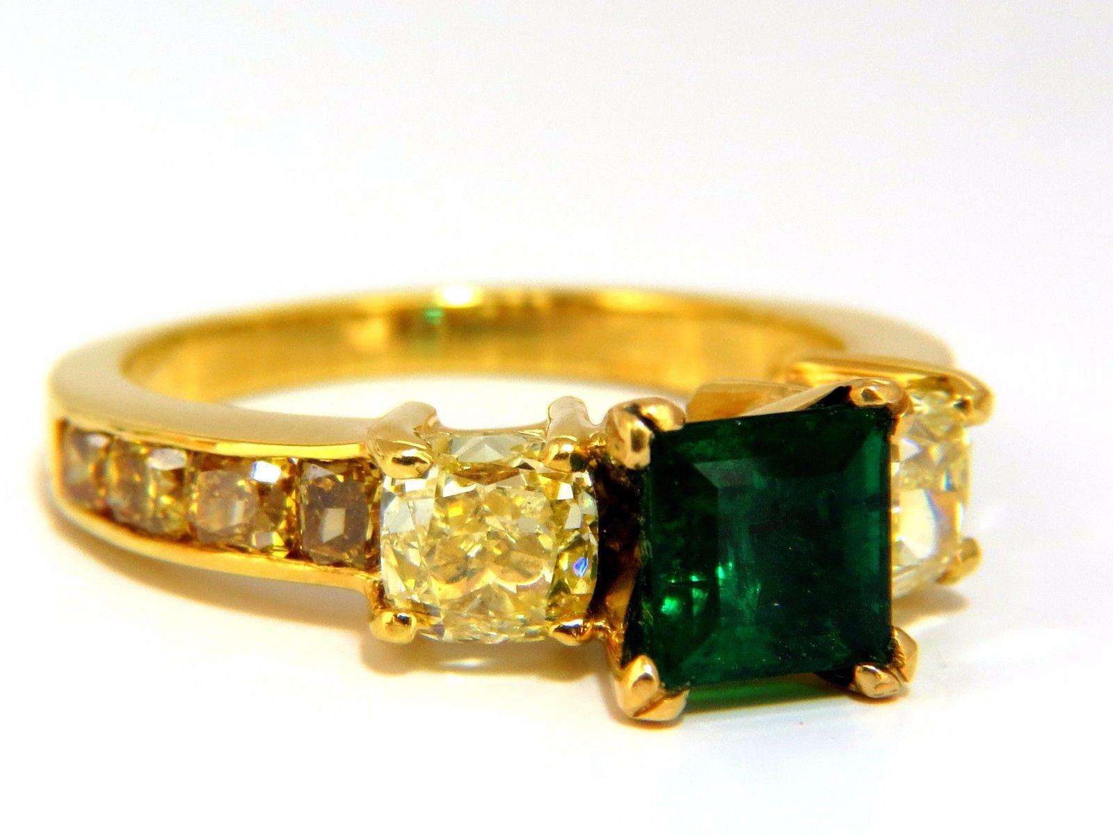 GIA Certified 4.09 Carat Natural Emerald Fancy Yellow Diamonds Ring 18 Karat 3